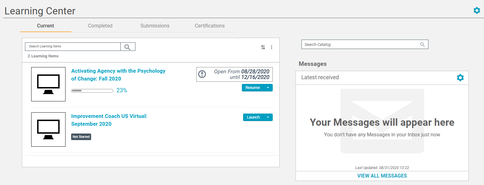 screenshot of learning center